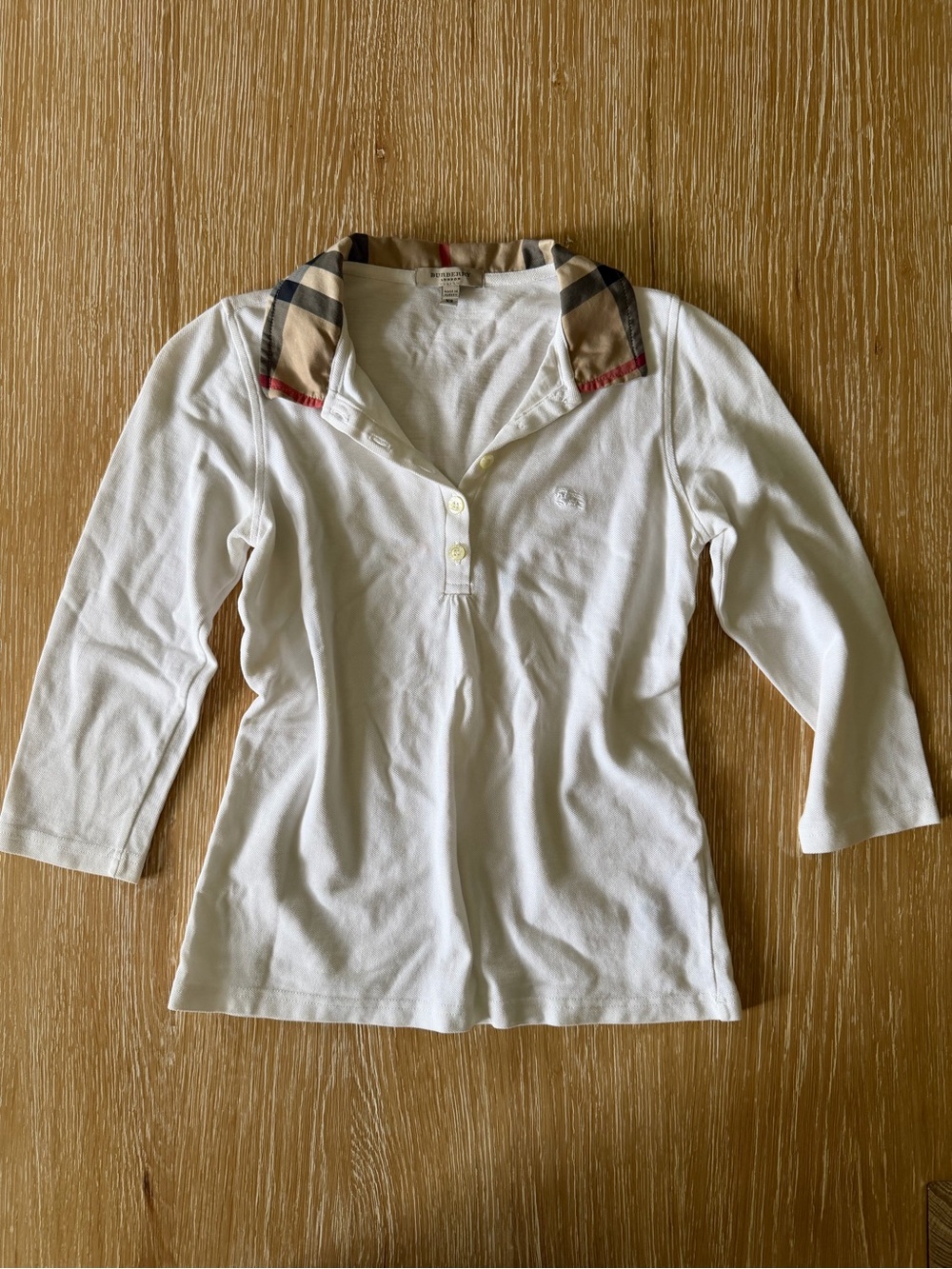Burberry White Girls' Polo with Signature Check Collar